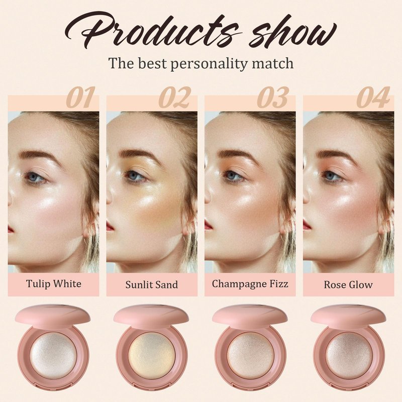 Janwana Highlighter Makeup Palette, Shimmer Glitter Face Body Illuminator, Smooth Waterproof Highlighter Baked Powder, Natural Long Lasting Highly Pigmented Highlighters Makeup - Champagne Fizz