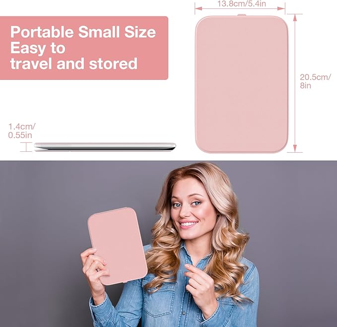 Kintion Travel Makeup Mirror, Portable LED Lighted Makeup Mirror, 360° Rotation Touch Screen Vanity Mirror, 60 LEDs, 3-Color Dimmable Lighting, Rechargeable Tabletop Folding Cosmetic Mirror, Pink