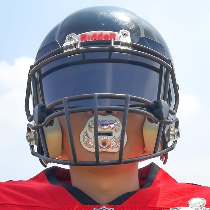 LeCool Football Mouth Guard with Connected Strap- 3D Beast Chrome Adult and Youth Mouth Guard-Mouth Piece for Sports for Maximum Air Flow and Teeth Protection