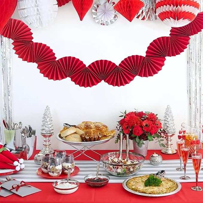 Red Paper Fan Garland - Paper Fan Garland Party Decorations - Perfect for Birthday Parties, Holiday Decorations, Family Gatherings, Weddings and More (Red)