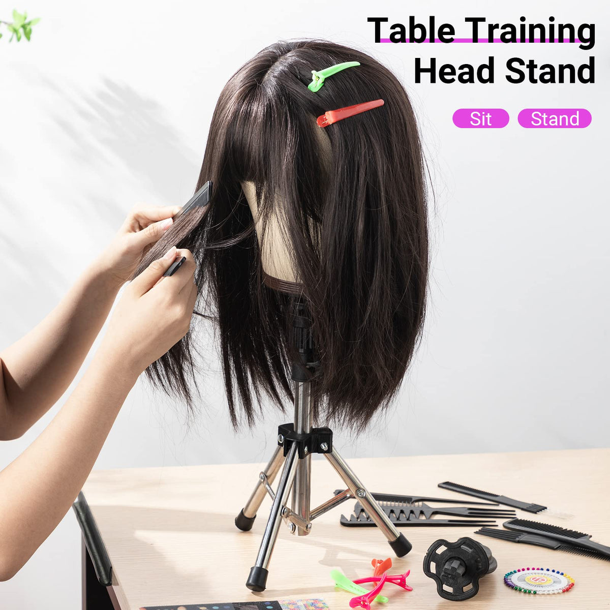Yahenda 23 Inch Wig Cork Canvas Block Head with Mannequin Tripod Head Stand Wig Holder Stand with Pins Wigs Making Kit and Supplies Accessories for Cosplay Making Wigs Styling Display (White)