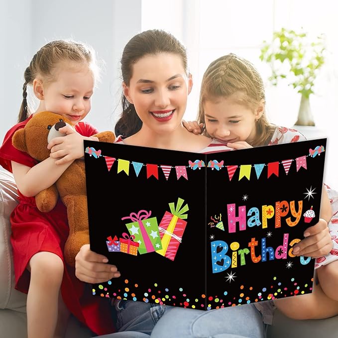 party greeting Jumbo Birthday Card Giant Guest Book Black Happy Birthday Party Decorations Supplies Gifts for Coworker Teacher Boys Girls -Large 14 x 22 inches
