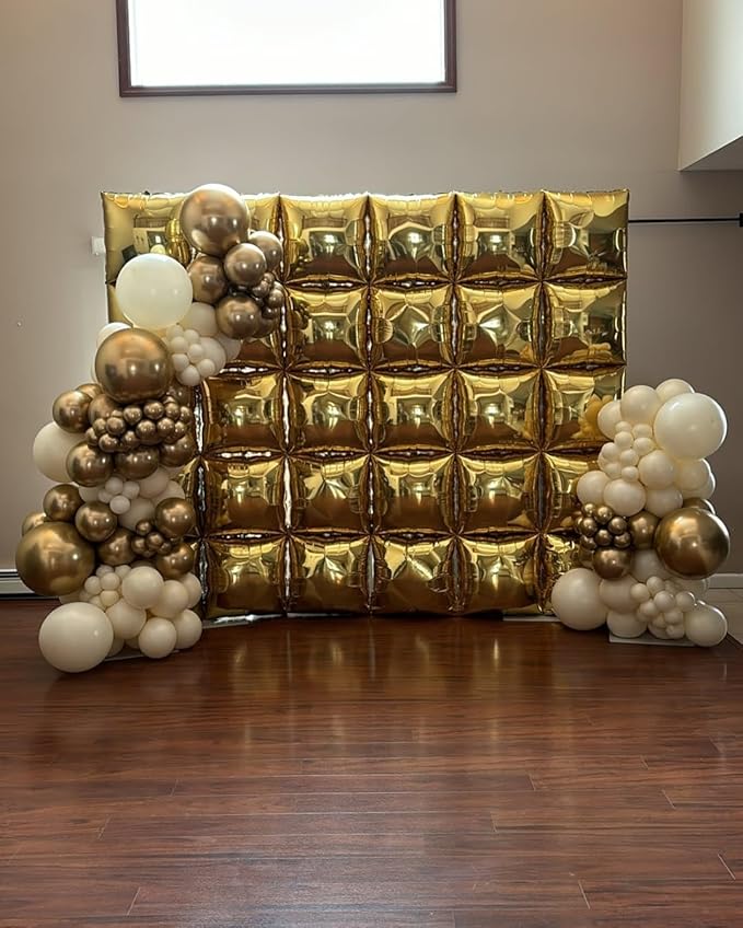 36pcs Red and Gold Square Foil Balloons Wall Backdrop with 147pcs Balloon Garland Arch Kit, Double Sided Balloons for Valentine's Day Wedding Birthday Engagement Anniversary Party Decorations