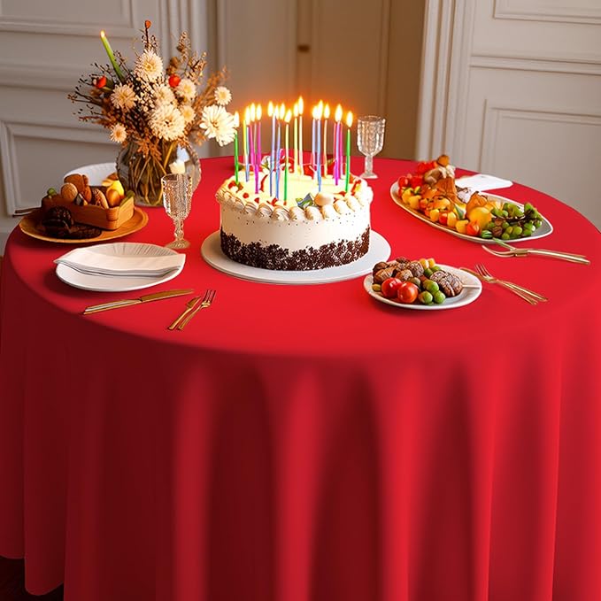 6 Pack Premium Red Plastic Table Cloth -120 Inch Round Tablecloth, Disposable Tablecloth Plastic Table Cover for Parties (6, Red, 120" Round)