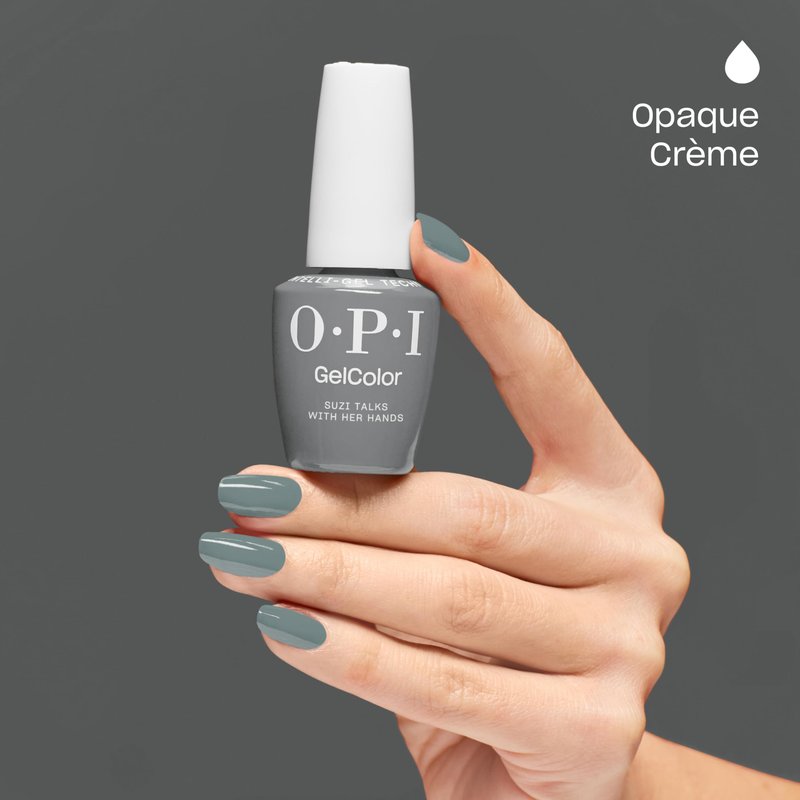 OPI GelColor Suzi Talks with Her Hands | Opaque Muted Gray Crème LED Cure Gel Nail Polish | Salon-Quality Shine, Long-Lasting Wear | Vegan & HEMA Free | 0.5 Fl Oz