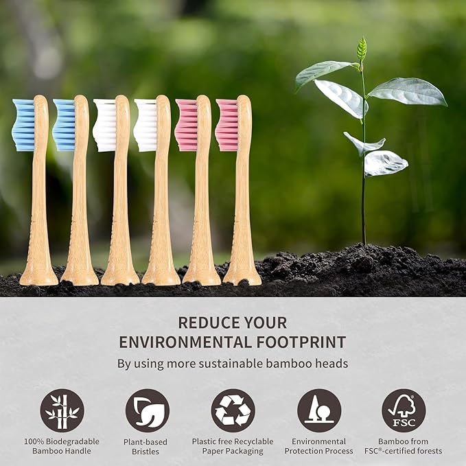 Bamboo Electric Toothbrush Heads, Plant-Based Soft Bristles Electric Toothbrush Replacement Heads, Compatible with Philips Sonicare (Mix and Match 3 Colors…)
