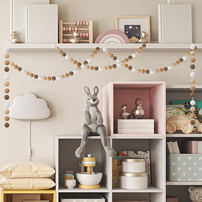 Boao 2 Pieces Wool Felt Ball Garland Colorful Pom Pom Garland Handmade 6.5 Feet Long 24 Balls Felt Banner for Wall Christmas Tree Decoration (Brown,Khaki,Ivory)
