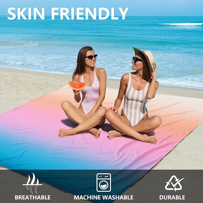 WIWIGO Beach Blanket Waterproof Sandproof Beach Mat 79" X 83"/10'x9'for 2-8 Adults Quick Drying Outdoor Picnic Mat Beach Accessories for Travel, Camping, Hiking