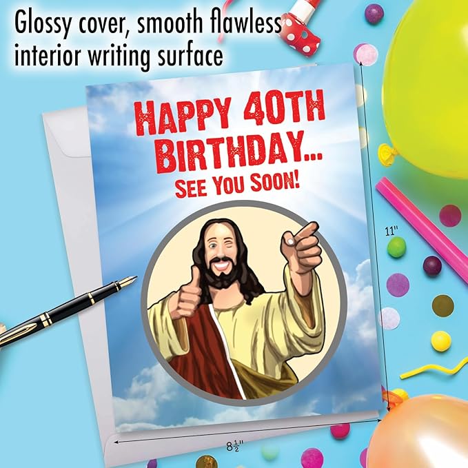 NobleWorks - 40th Funny Birthday Greeting Card (8.5 x 11 Inch) - 40 Years Old, Big Milestone Birthday Humor Card from Group - See You Soon 40 J9064MBG