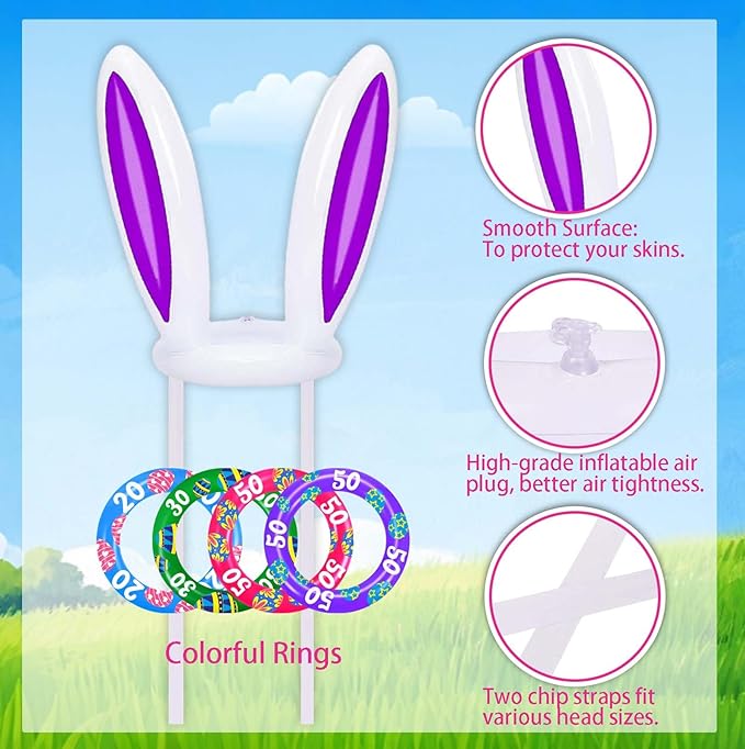 Easter Bunny Ear Ring Toss Game 2Pack, Easter Egg Fillers & Basket Stuffer Essentials for Teens Kids, Easter Gifts for Kids, Indoor Outdoor Games for Adults Family, Party Favors Supplies
