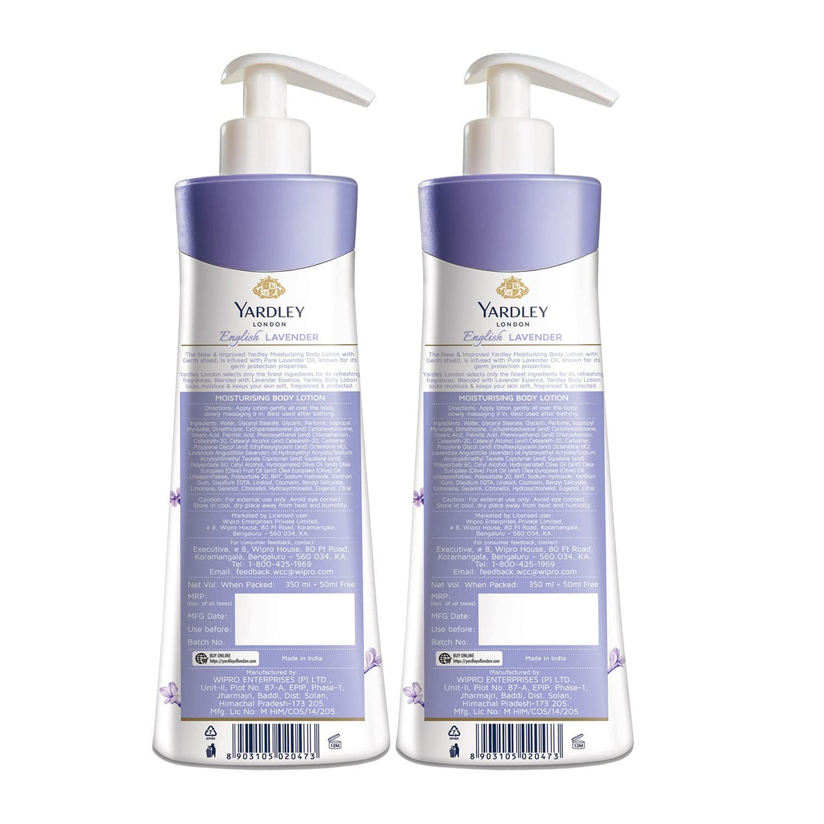 Yardley London English Lavender Hand and Body Lotion, 350ml (Pack of 2)