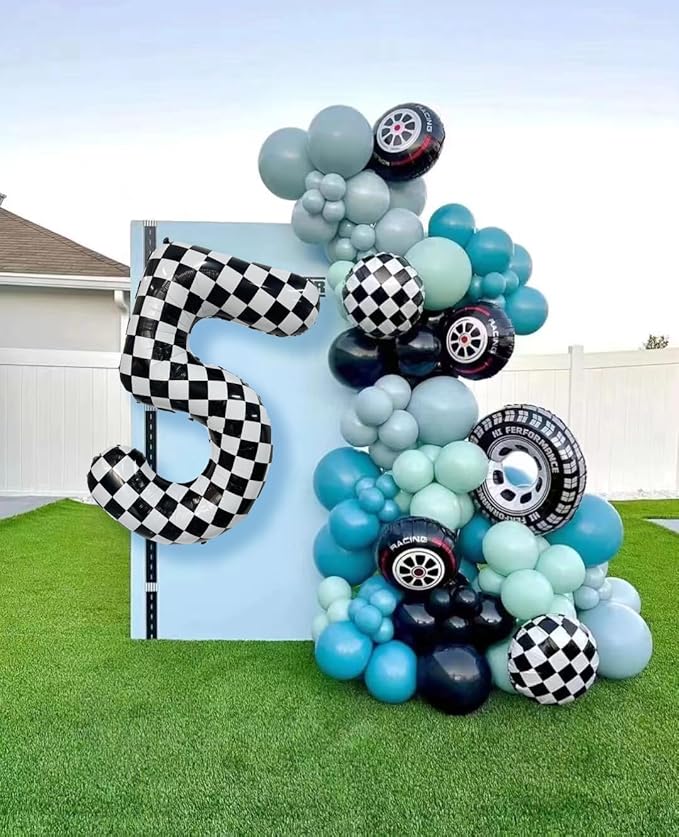 Checkered Balloon 0 Black and White Number Balloon 0 Foil Helium Balloons for Birthday Party Decoration Girls Boys Baby Shower Anniversary Decoration Race Car Party Decoration (Number 0)