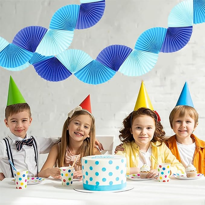 Blue Paper Fan Garland - Paper Fan Garland Party Decorations - Perfect for Birthday Parties, Holiday Decorations, Family Gatherings, Weddings and More (Blue)