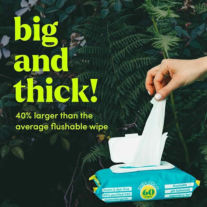 Goodwipes Flushable Butt Wipes - Vitamin E & Aloe - Soft & Gentle Wet Wipe Dispenser, Septic & Sewer Safe - Largest Adult Toilet Towelettes - Shea-Coco, 180 Count (3 Packs) + 3 Individually Wrapped