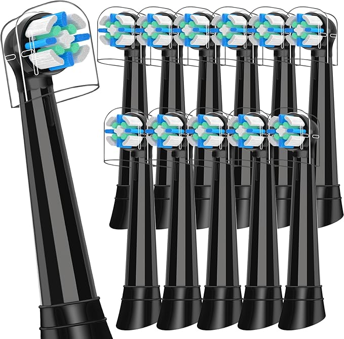 12 Count IO Replacement Heads Compatible with Oral B IO 2/3/4/5/6/7/8/9/10 Series Electric Toothbrushes, Medium Softness Brush Heads Compatible with Oral B iO for Teeth and Gums Care (Black)