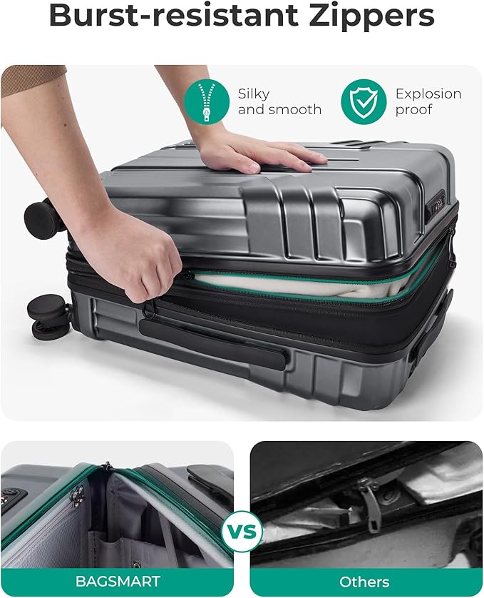 BAGSMART Expandable Carry On Luggage 22x14x9 Airline Approved, 1OO% PC Lightweight Hard Shell Suitcase, 20 Inch Travel Luggage with Spinner Wheels, Waterproof Rolling Suitcase, Gray…