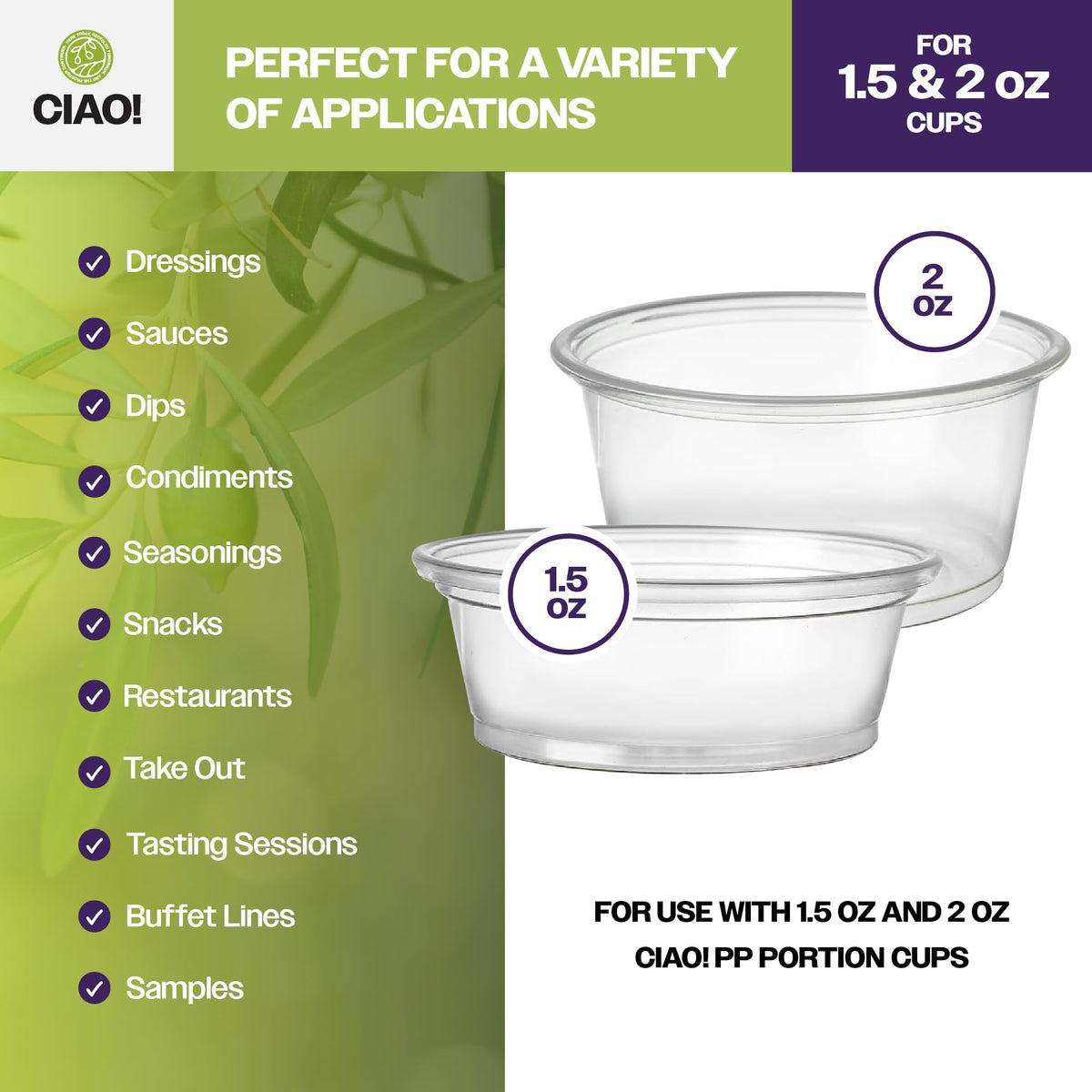 CIAO! Ultra Clear PET Portion Cup Lids, 62mm, Fits CIAO! 1.5 & 2 oz Portion Cups, Case of 2,500