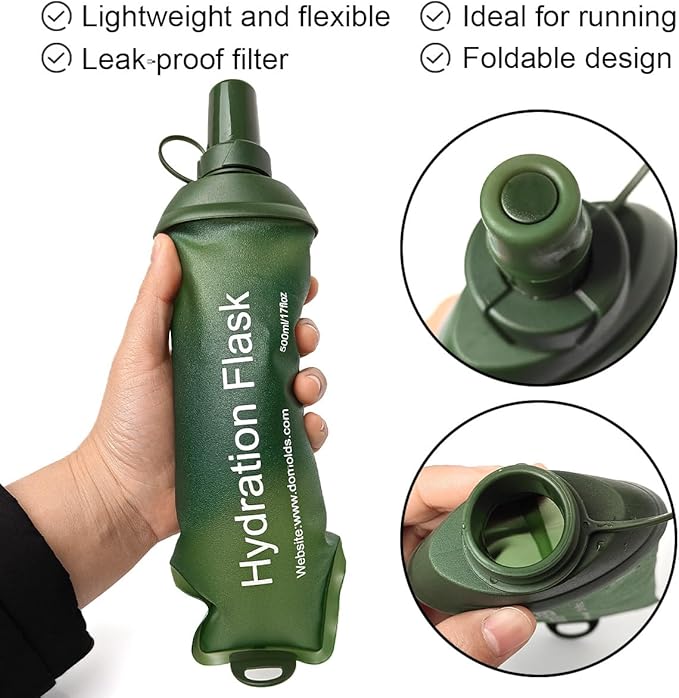 WILDREEDS 250ml Soft Flask, TPU Collapsible Soft Water Bottle for Hydration Pack, Running Vest, Folding Water Bottle for Hiking Cycling Climbing-1Pcs, Green