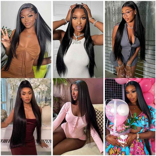 Human Hair Bundles GveoXvo Natural Black Straight Bundles 24 26 28 Inch Unprocessed Virgin Mixed Length 1B Bundle Hair Extensions