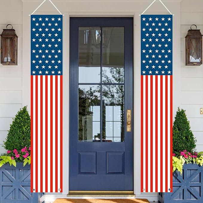 Patriotic Decorations - 4th of July Decorations Outdoor Hanging American Flag Banners Porch Sign for Veterans Memorial Labor Presidents Flag Election Day