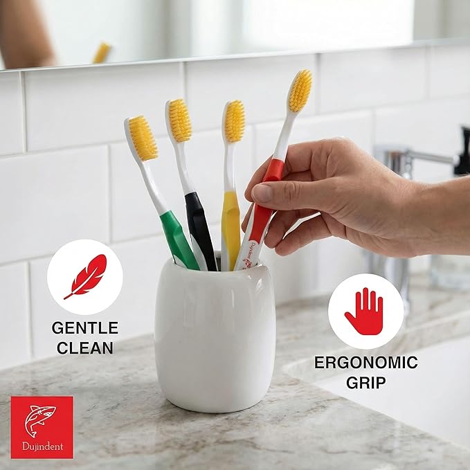 Dolphin Gold [4 Packs] Extra Soft Toothbrush Manual Long Flossing Bristle, Ultra Clean Toothbrush, Good for Sensitive Teeth and Gums (Green, Gold 4 Packs)