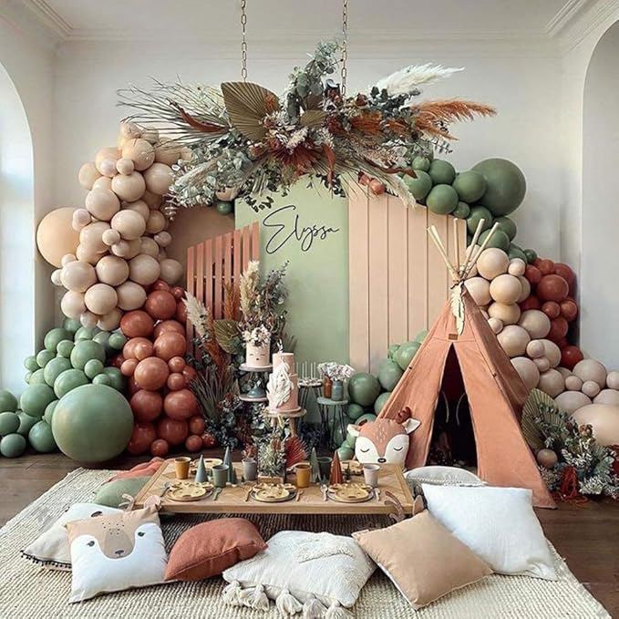 PageebO Sage Green Brown Balloon Arch Kit for Woodland Baby Shower Decoration Birthday Wedding Engagement Anniversary Picnic or Any Friends & Family Party Decorations