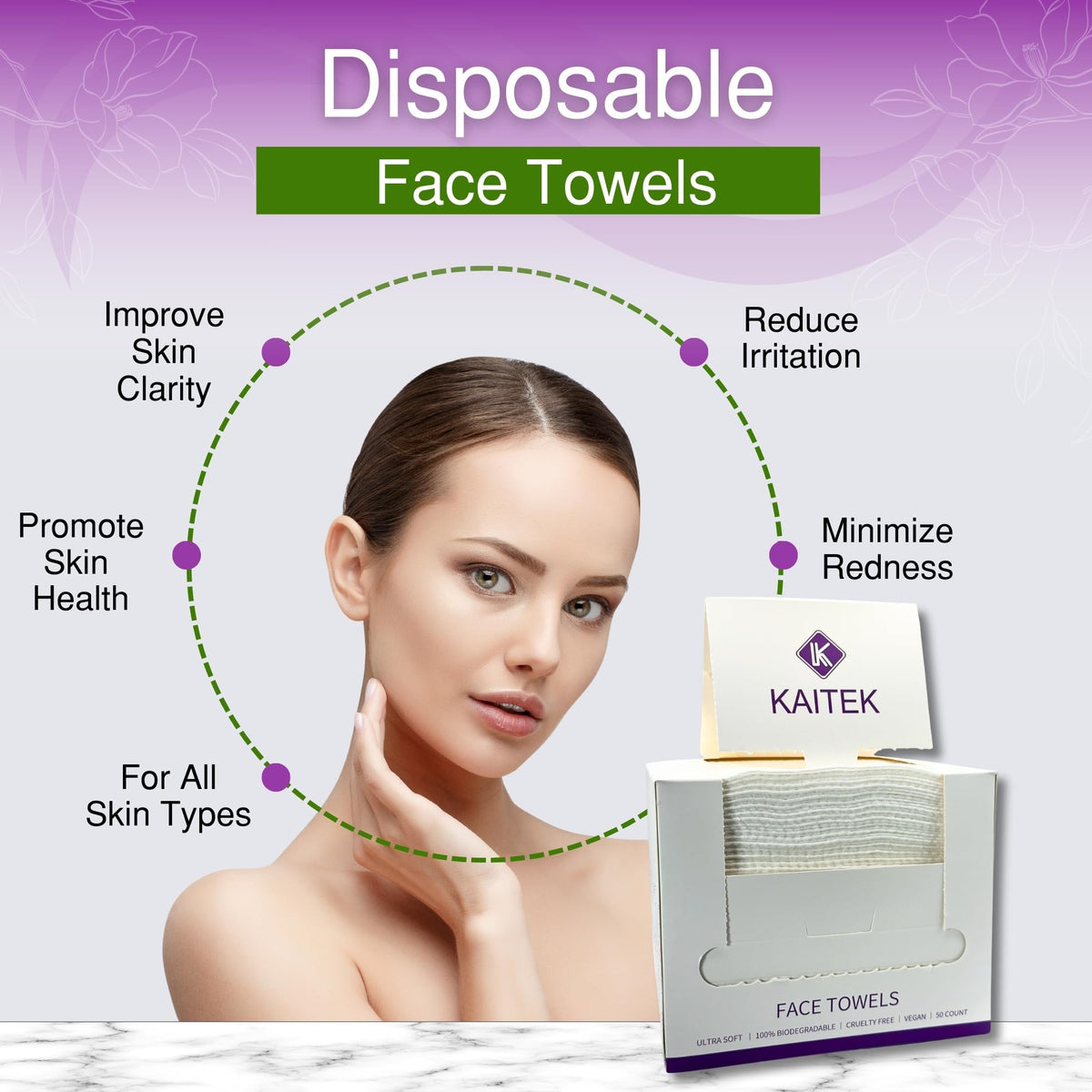 KAITEK Towels XL – 100% Biobased Disposable Face Towels, Ultra Soft Makeup Remover & Cleansing Wipes, Biodegradable, For Sensitive Skin, 50 Count (1 Pack)
