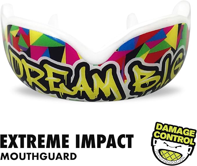 DAMAGE CONTROL Extreme Impact Mouth Guard – Sports Mouthguard for Boxing, MMA, BJJ, Hockey, Rugby, Lacrosse, & More – Mouthpiece for Teeth & Jaw Protection, for Youth & Adults (Youth, Dream Big)