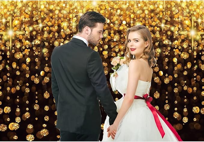 CHAIYA 7x5ft Gold Glitter Backdrop Curtain Black Gold Bokeh Photo Booth Background for Prom Graduation, Wedding, Bridal Shower, New Years Eve, New Year Party Backdrop