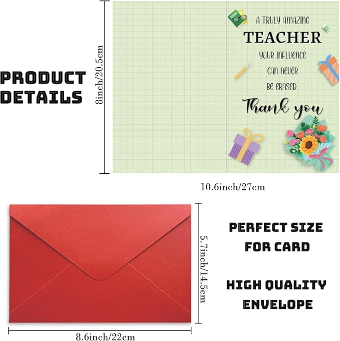 Thank You Card for Teacher Appreciation End of Term Back to School Gifts from Students