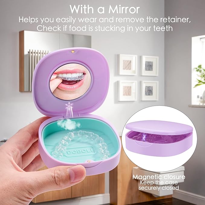 2 Pack Retainer Case with Vent Holes, stocking stuffers for gift women men,Compatible with Invisalign,Night Guards,and Mouth Guards Case - Includes Storage Bag,Slim Aligner Remover Tool