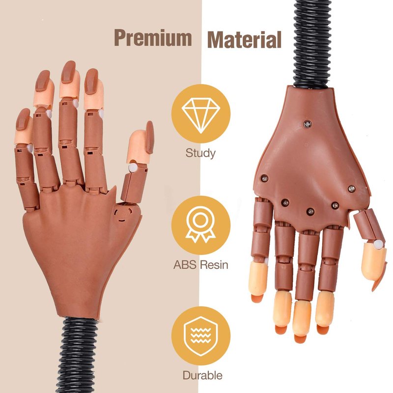 Upgrade Nails Don't Fall Off Easily Nail Trainning Train Practice Hand, Nail Display Manicure Supply, Flexible Movable False Fake Hands for Nail Manicure, Best Manicure DIY Print Practice Tool