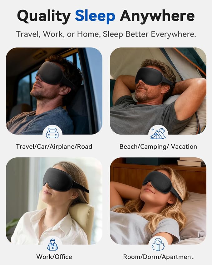 Weighted Blackout Sleep Mask for Men, 3D Contoured Zero Eye Pressure, Lash-Friendly Deep Eye Cups, Adjustable Slide Buckle Strap, Office Nap & Business Travel Essential, Relaxation Gift for Him(Black)