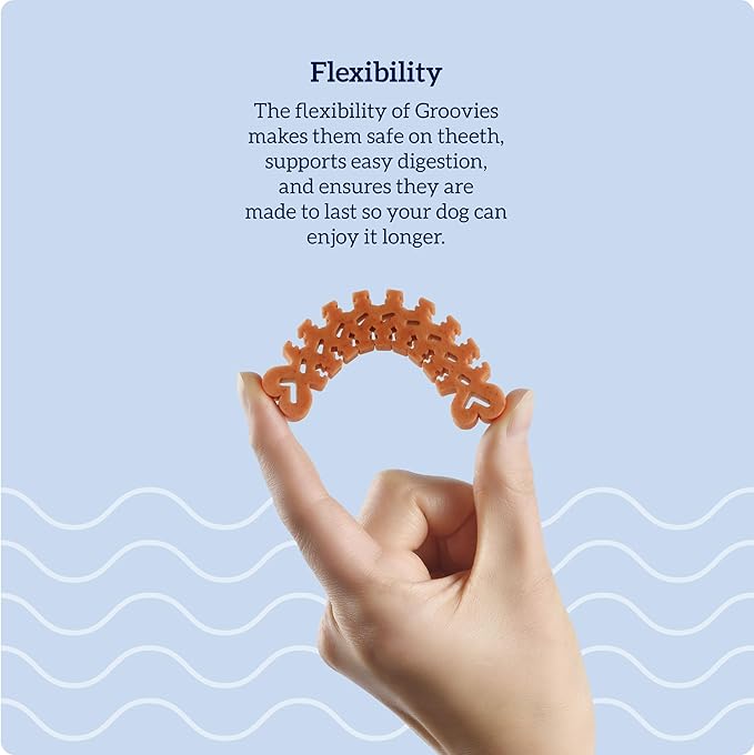 Groovies Slightly Softer, Yet Flexible Dental Chew for Senior Dogs & Delicate Chewers. Powered by USA-Patented DentalFit Tech. No Added Gluten, No Artificial Flavors or Colors. 6oz Large (6Chews)