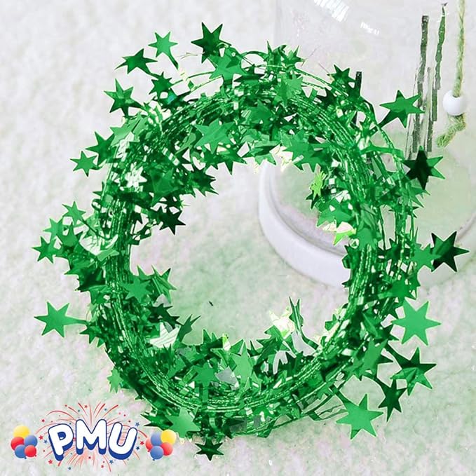 PMU 75 Ft Star Wire Shiny Garland Green - Halloween, Christmas Party, Wedding, Birthday, Festive Home Decoration Ornament Green (3pc-25Ft Each)