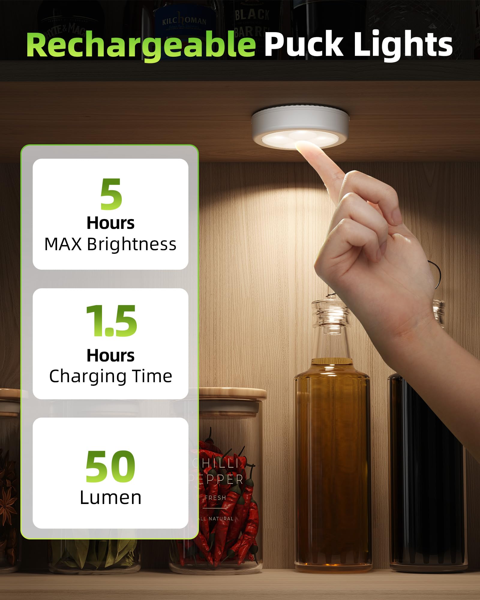 EZVALO LED Puck Lights, Rechargeable Stick On Tap Lights, Wireless Closet Light, 3 Color Temps, Under Cabinet Lights, 2.95'' Mini Touch Light, Ideal for Kitchen,Closet,Pantry,Shelves,Camper(6 Pack)