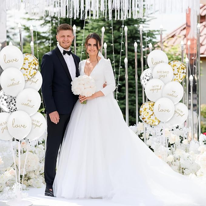 50Pcs Engagement Balloons, Engagement Party Decorations, He Asked balloons, She Said Yes Balloons, Gold Confetti Latex Balloon, Bridal Shower Engagement, Wedding Party Decoration