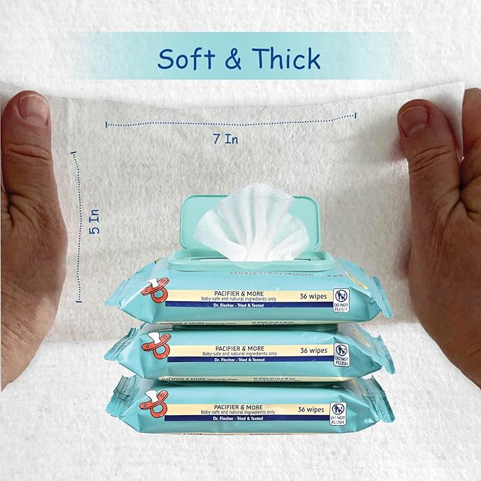Dr. Fischer Pacifier Wipes, 100% Food Grade, Non-toxic for Bottles, Paci, Toys, Pumps, and More