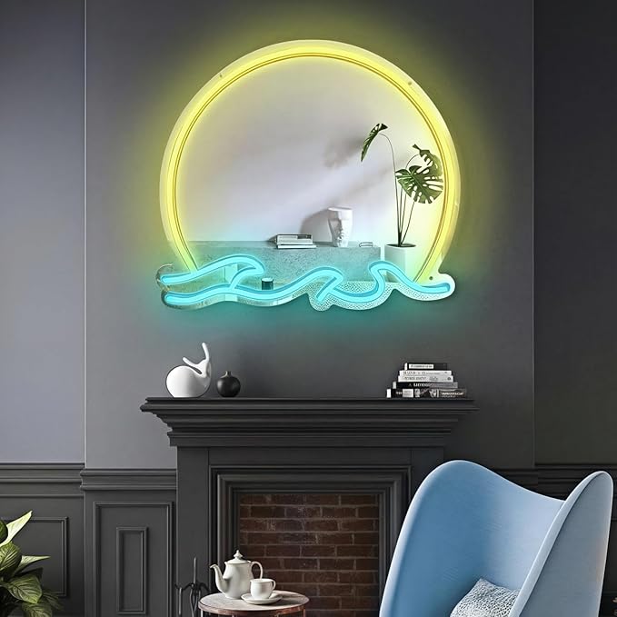 LED Mirror Neon Lights Light Up Dressing Mirror Cat/Shine Heart/Bat/Butterfly Shape Neon Mirror Sign for Modern Home Girl Room Bathroom Salon Wall Art Decor Gift For Girlfriend USB Powered