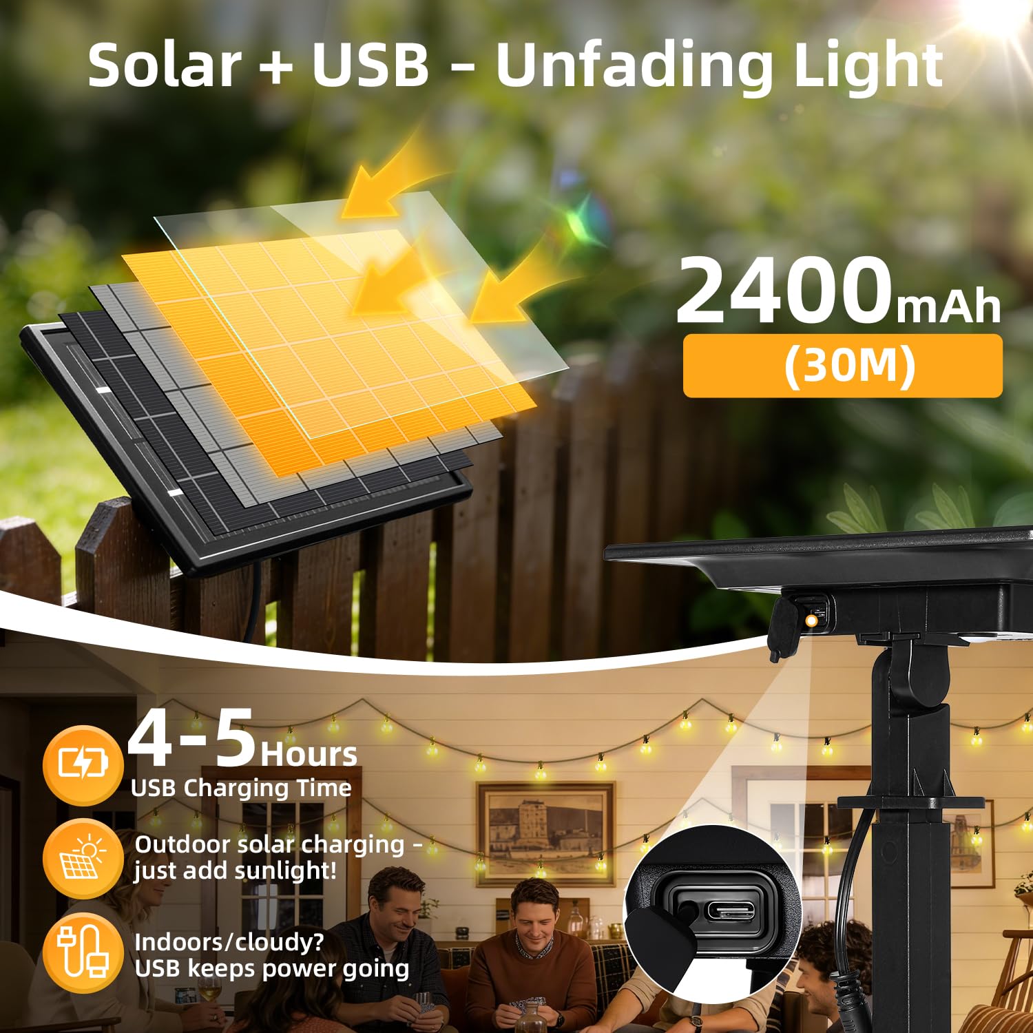 FUANXIEI 100FT Solar Lights Outdoor Waterproof: G40 30M Shatterproof Bulbs Patio Lights - Solar Powered Remote Control 3 Light Modes Dimmable Solar Light - Camping Backyard Garden Deck Outside Yard