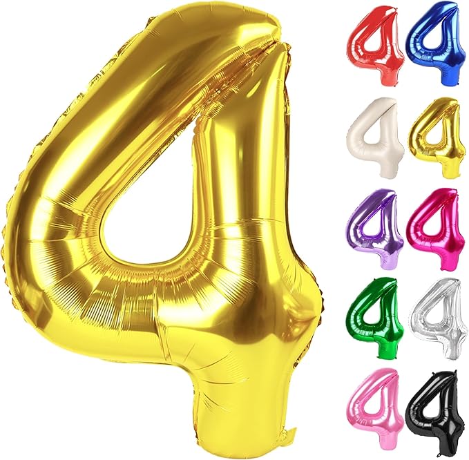 Gold Number 4 Balloon 40 Inch, 4 Balloon Number, 4th Birthday Decorations, Gold Party Supplies for Boys Girls