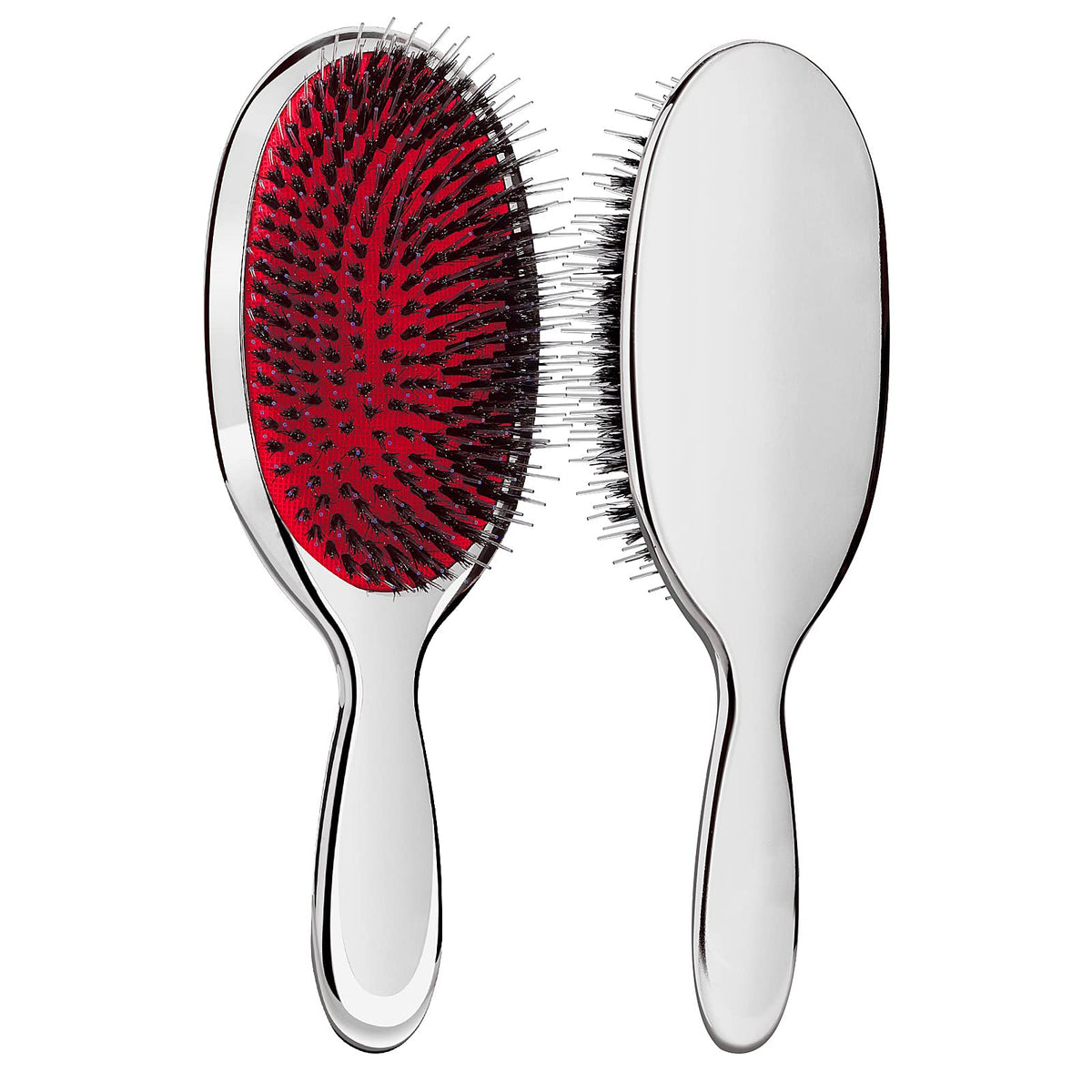 Sibba Anti-static Hair Brush Paddle Massage Hair Extension Brush Professional Detangle Natural Bristle Cushion Nylon Brush Comb for Long Thick Wavy Hair (Silver)