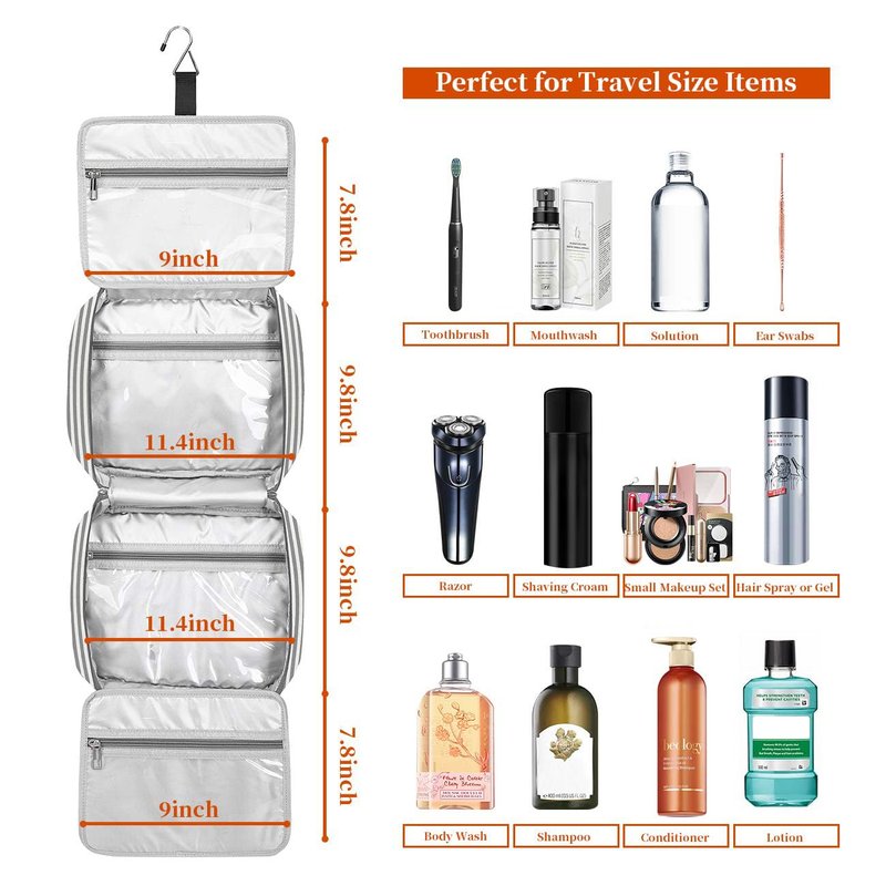 Bosidu Hanging Travel Toiletry Bag, Large Capacity Cosmetic Travel Toiletry Organizer for Women with 4 Compartments & 1 Sturdy Hook, Perfect for Daily Use/Valentines' Day