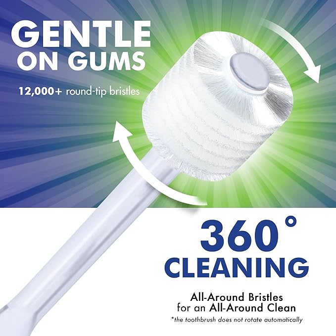 Brilliant Oral Care Adult Toothbrush with Soft Bristles, Round Head, and All-Around Clean for Teeth and Gums, Clear, 6 Pack