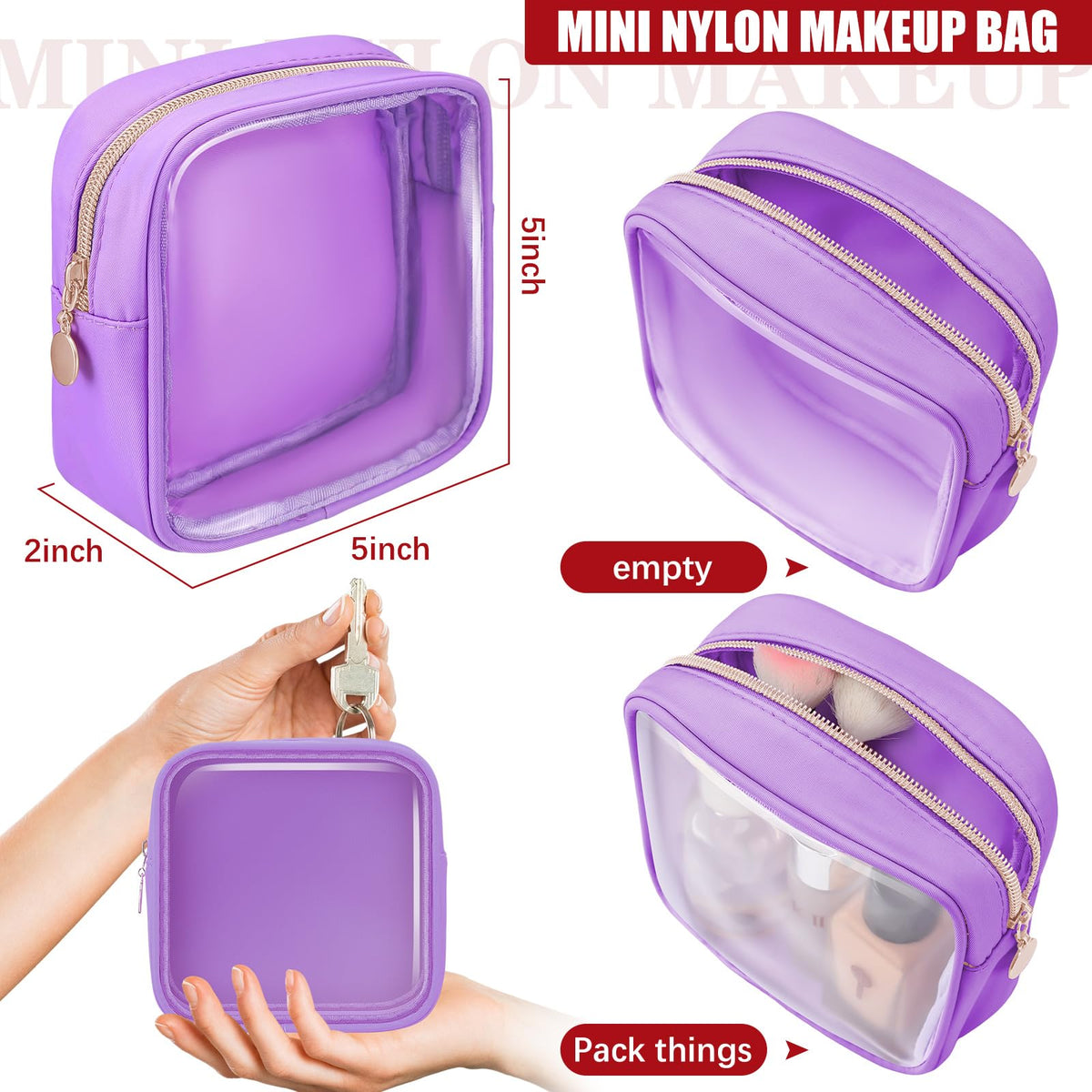 Hushee 4 Pcs Clear Nylon Makeup Bag for Women Gifts Preppy Cosmetic Bag PVC Travel Toiletry Zipper Pouch Waterproof Storage Organizer Pouch for Women(Mini)