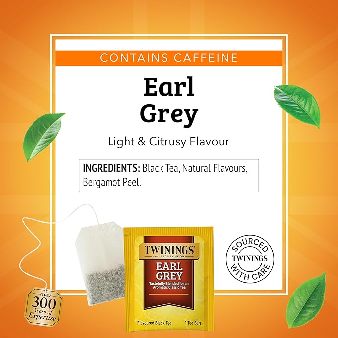Twinings Earl Grey Black Tea Individually Wrapped Bags, 20 Count (Pack of 1), Flavoured with Citrus and Bergamot, Caffeinated, Enjoy Hot or Iced, 20 Teabags