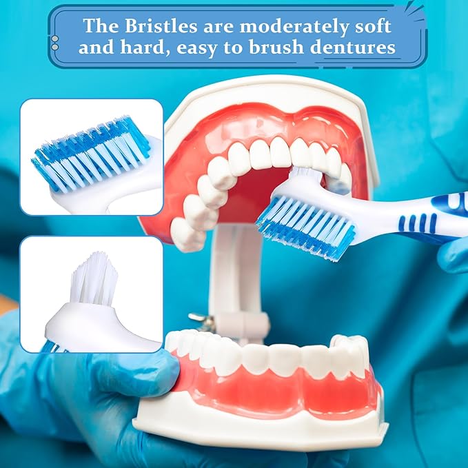 10 Pcs Denture Brush for False Teeth Denture Care Cleaning Brush Double Sided Toothbrush Portable Soft Multi-Layered Bristles Cleaner Brushes Ergonomic Rubber Handle