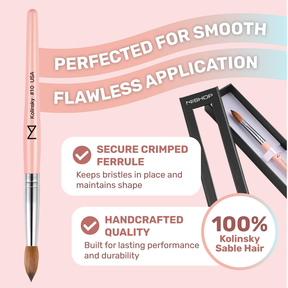 Majesti Pink Acrylic Nail Brush - Professional Kolinsky Acrylic Nail Brush- Handcrafted Nail Tool Supplies - Long Lasting, Professional Nail Art - Comes in 6 Sizes