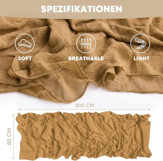 Artoid Mode Boho Cheesecloth Gauze Mustard Yellow Wedding Table Runner, 120 Inch Seasonal Fall Thanksgiving Fabric Kitchen Dining Holiday Table Decor for Home Party Indoor