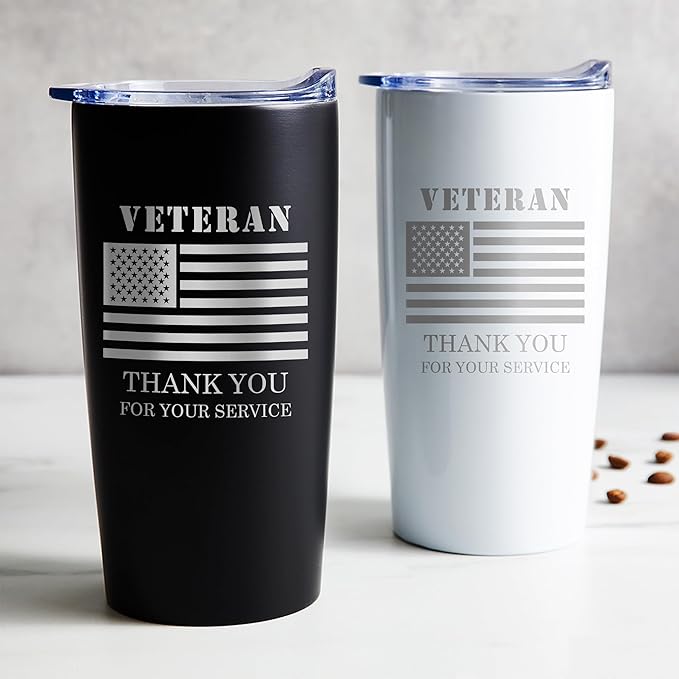 Lifetime Creations Veteran Tumbler - Engraved Veteran's Day Gifts with USA Flag for Veterans Day Event, Thank You for Your Service, Employees, Community Recognition (Matte Black, Holds 20 ounces)